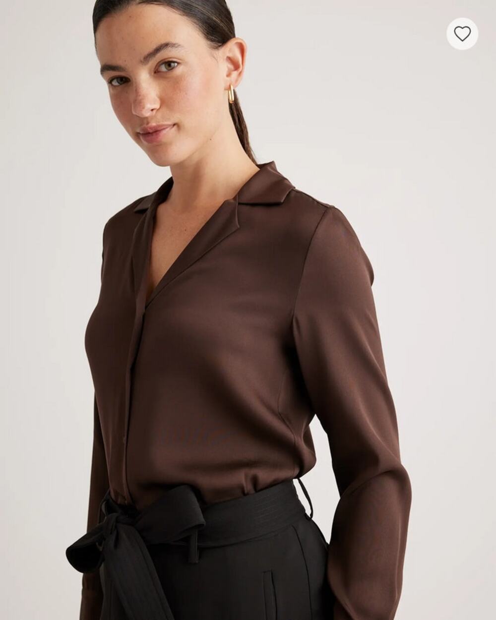 Quince Washable Stretch Silk Notch Collar Blouse Hot Fudge Size XS NWOT